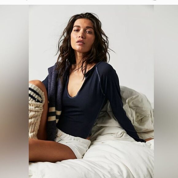 Free People Intimately Summer Slumbers Bodysuit Night Navy Large - Picture 1 of 9